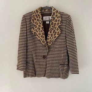 Vintage Genny houndstooth blazer with leopard print collar.